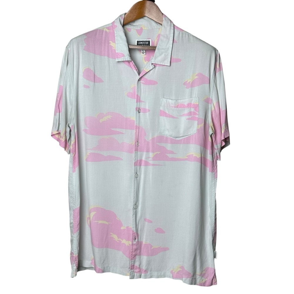 Cornerstore Bodega Large Button Up Short Sleeve Shirt Clouds Pink